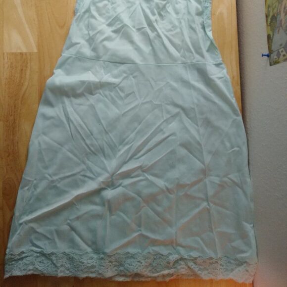 Vintage 70s Nightgown Lingerie Chemise Lace Trim Pastel Blue - Picture 5 of 8